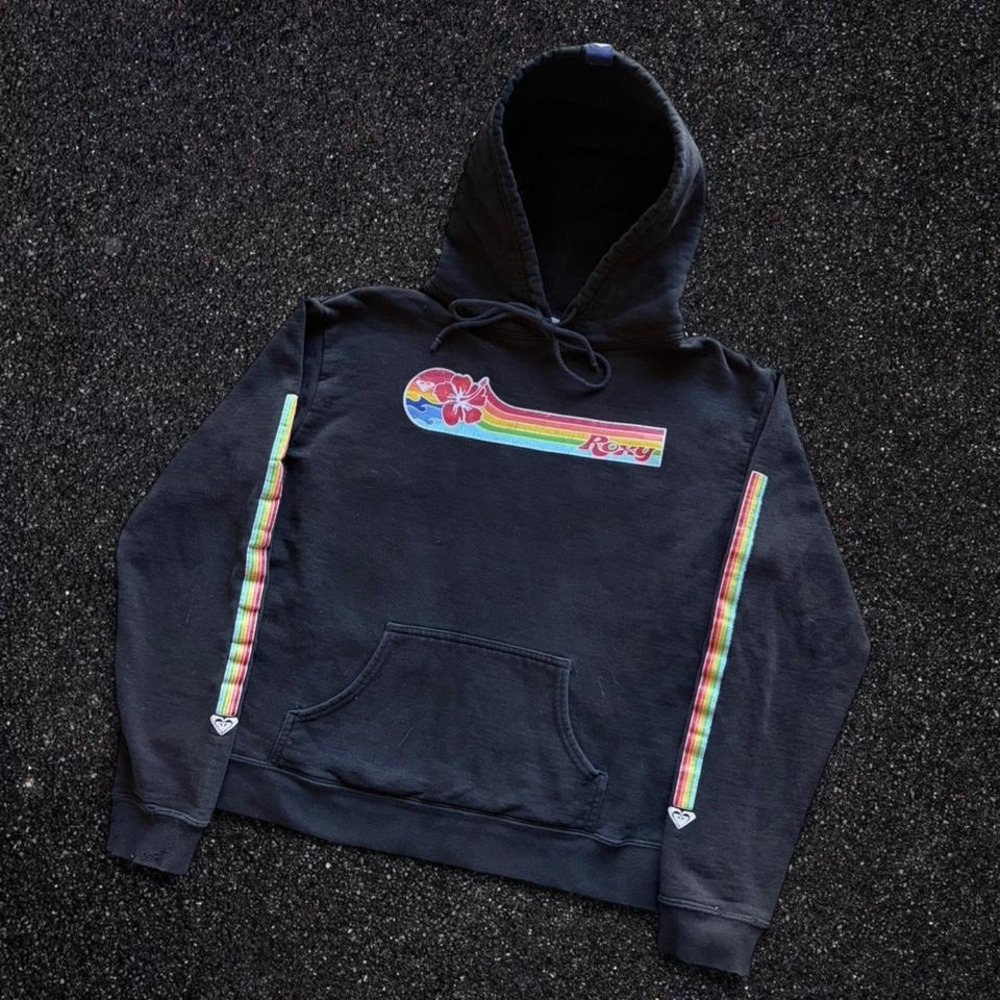 Vintage Roxy Surfwear Hoodie Black Youth Size Large